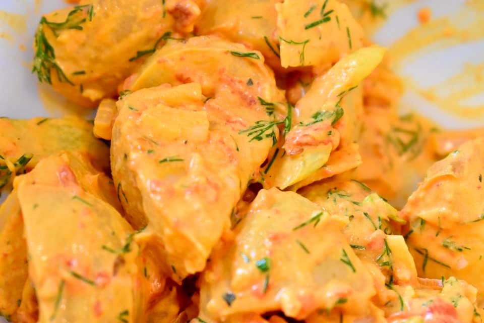 orange potato salad with ajvar