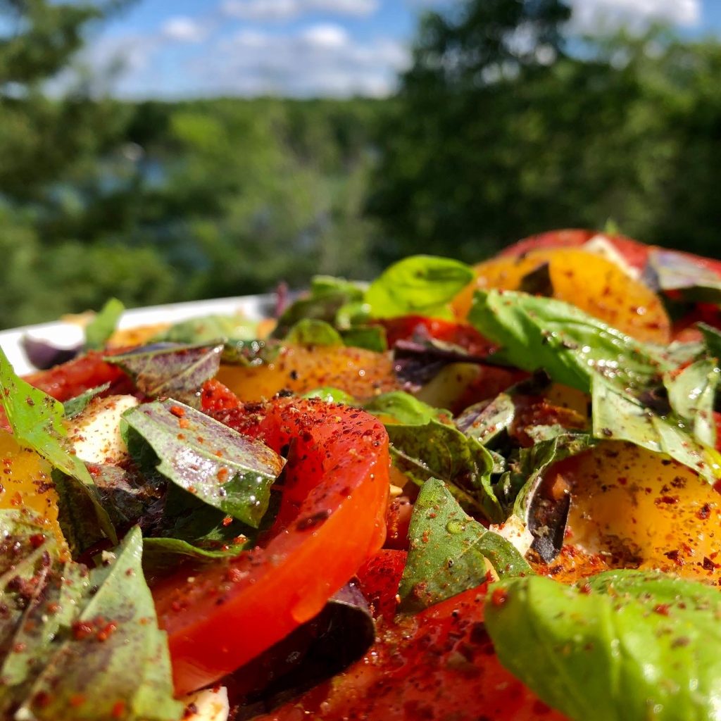 tomatoes showered in basil and spices