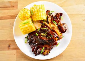 barbecued maitake with corn on the cob