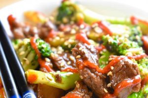 stir fried goose and broccoli with sriracha