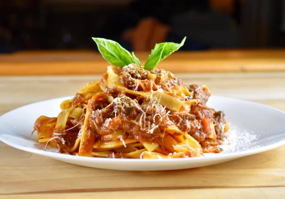 venison shank ragù on tagliatelle