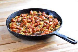 duck rice in cast iron pan