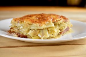 ham, cheese, leek, and potato casserole