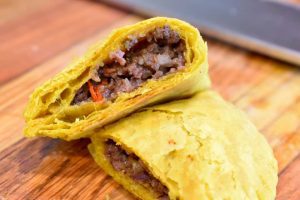 cut open venison jamaican patty