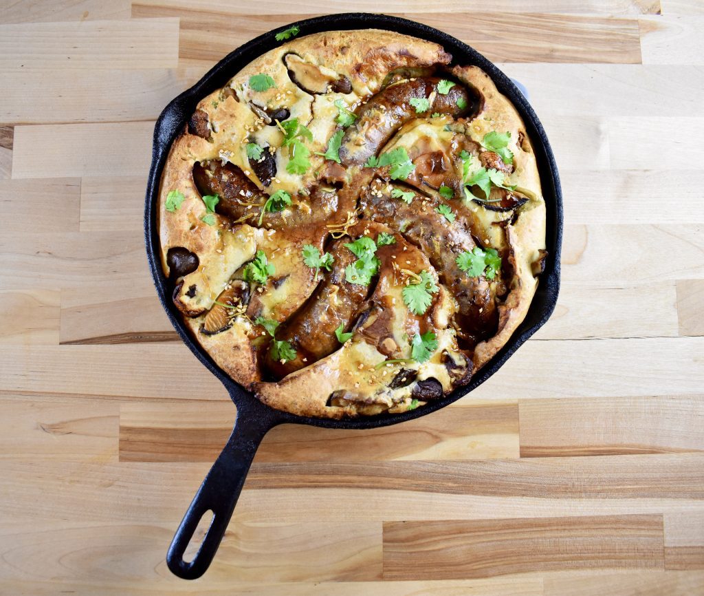 toad in the hole in a cast iron pan