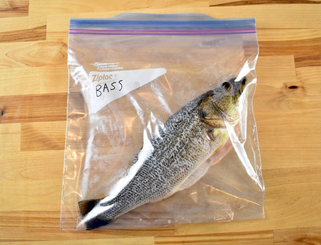 prepared bass in freezer bag