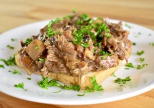 Venison and Mushroom Gravy on Toast