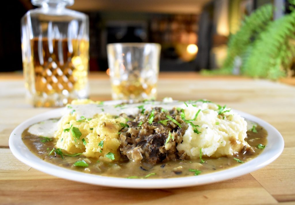 venison haggis with neeps and tatties