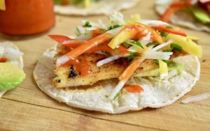 Flounder Tacos with Jicama Mango Slaw