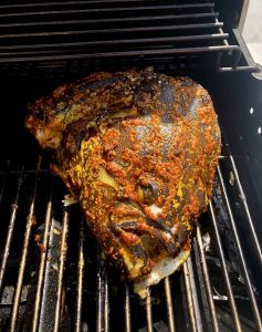 Fish head on grill