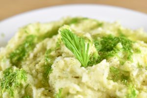 Mashed potatoes with spruce tip swirl