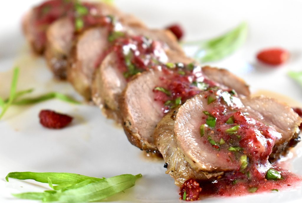 Wild Pork Loin with Wild Strawberry Tarragon Vinaigrette