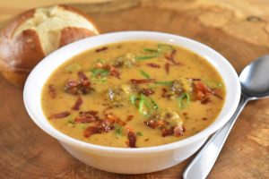 Oktoberfest Beer and Cheese Soup with Venison Meatballs