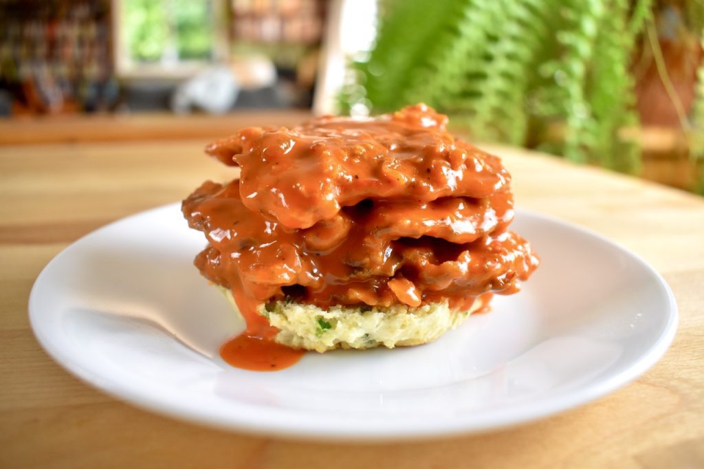 Buffalo Chicken of the Woods Sliders on Jalapeño Biscuits