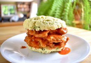 Buffalo Chicken of the Woods Sliders on Jalapeño Biscuits