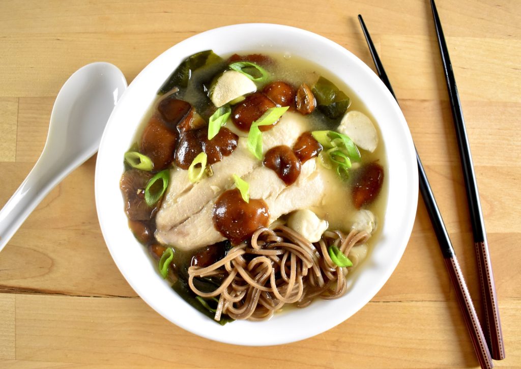 Miso Soba Soup with Lake Whitefish and Velvet Shanks