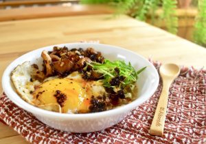 Savoury Oatmeal Breakfast Bowls with Duck Egg and Hedgehog Mushrooms