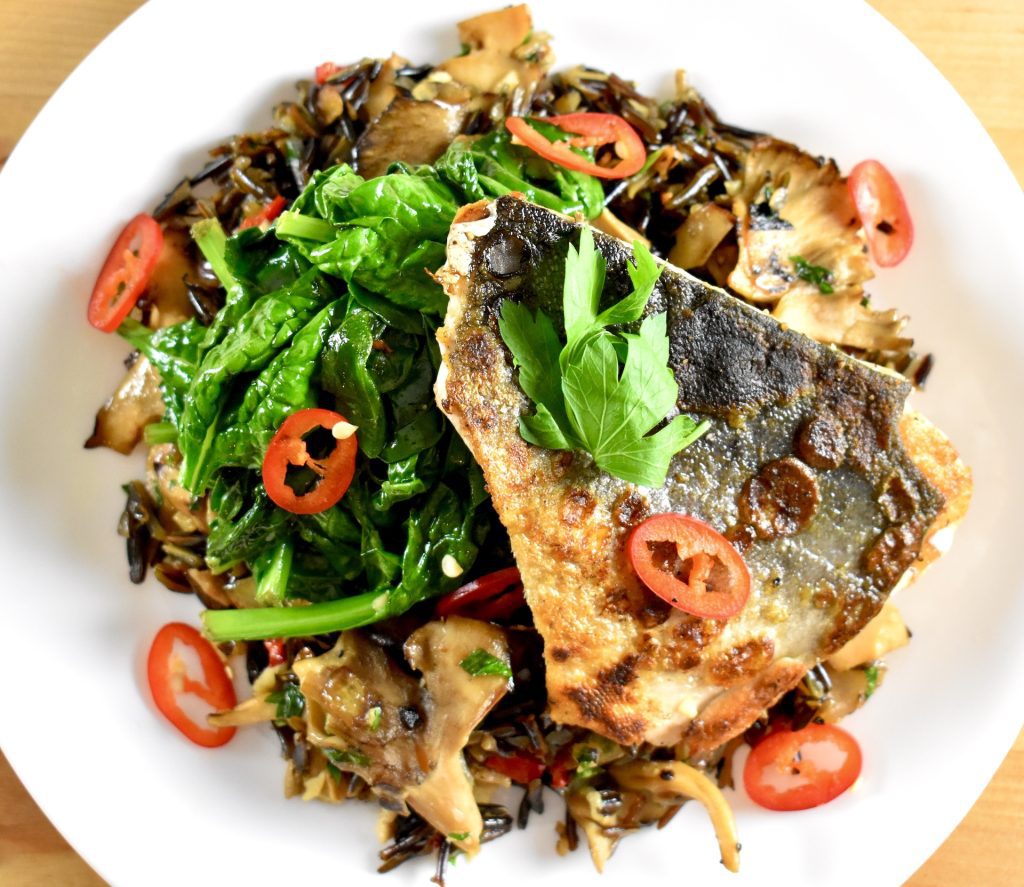 Seared Salmon over Maitake Wild Rice