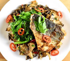 Seared Salmon over Maitake Wild Rice