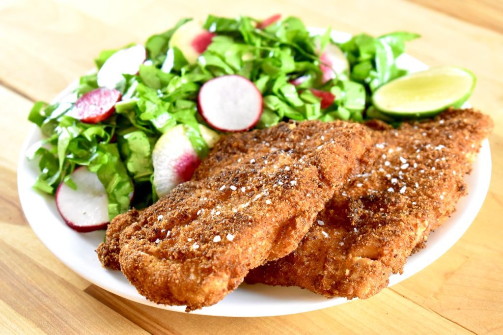 Sailfish Schnitzel with Sorrel and Radish Salad