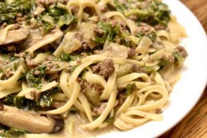 Creamy Noodles with Ground Venison and Kale