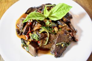 Sticky Chili-Basil Venison Steak and Mushrooms