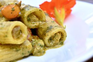 Lake Trout-Stuffed Rigatoni with Pesto Sauce