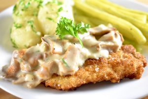 Grouse Rahmschnitzel with Chanterelle Sauce