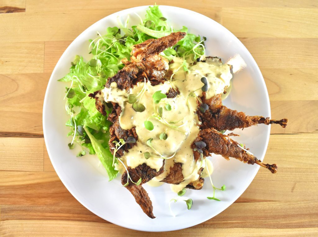 country-fried grouse with Alabama white sauce