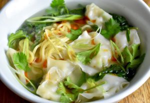 Shrimp and Scallop Wonton Noodle Soup with Lambsquarters