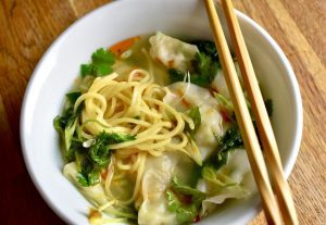 Shrimp and Scallop Wonton Noodle Soup with Lambsquarters