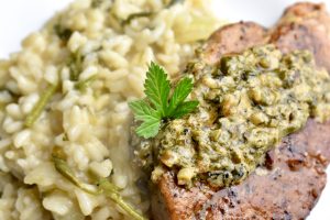 hop shoot risotto with lamb