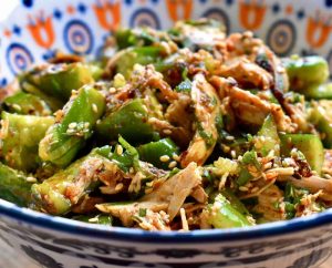 Cold Grouse Salad with Smashed Cucumbers and Chili Crisp